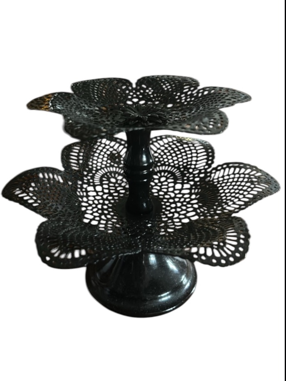 Two-Tier Black Metal Earring Jewelry Shelf Stand